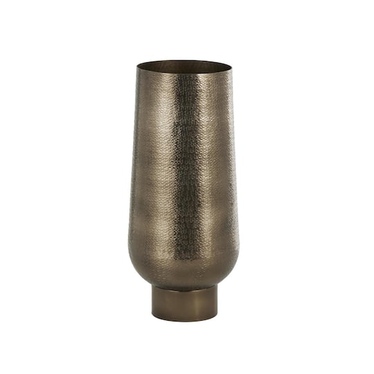 23.5" Brass Aluminum Metal Geometric Textured Wide Floor Vase with Elevated Base